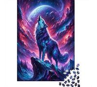 Wolf Under Night Sky 1000 Piece Jigsaw Puzzle Paper Material for Adults Dreamy Art Scene Focus Relaxation Gift 38x26cm/1000pcs