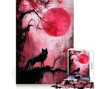 Wolf Under Red Moon Adult Jigsaw1000 Pieces Clear Thinking Restful Escape Precise Edges (50x75cm)