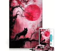 Wolf Under Red Moon Adults 1000 Pieces Puzzle Mental Focus Game Premium Laser Cut Quality Family Fun Night Activity (50x75cm)