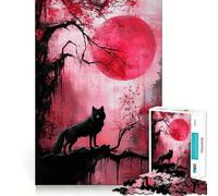Wolf Under Red Moon Jigsaw Puzzle 1000 Piece Mental Exercise Fun Seamless Fit Precise Pieces Engaging Way to Pass Free Hours (38x26cm)