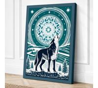 Wolf Under Stars Japandi Canvas Wall Art Print 36x24 Inch