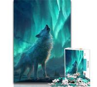 Wolf Under The Aurora 1000 Pieces Jigsaw Puzzle For Adults Teens,Pattern Assembly Fun at Home Activities,Birthday Present,Travel Gifts 38x26cm