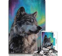 Wolf Under The Aurora Puzzles for Adults 1000 Pieces,Staycation Kill Time Every Piece Is Unique - Challenging Family Fun Game 50x75cm
