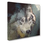 Wolf Under the Moon in Abstract Modern Canvas Wall Art Print Ready to Hang, Framed Picture for Living Room Bedroom Home Office Décor, 14x14 Inch (35x35 cm)