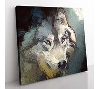 Wolf Under the Moon in Abstract Modern Canvas Wall Art Print Ready to Hang, Framed Picture for Living Room Bedroom Home Office Décor, 50x50 cm (20x20 Inch)