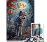 Wolf Under The Moon Jigsaws Puzzles 1000 Pieces for Adults Gifts,Challenging Game And Family Play Wall Decoration Unique Birthday And Xmas Gifts (75x50cm)