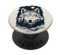 Wolf Under the Moon with Forest and Mountain Landscape PopSockets Adhesive PopGrip