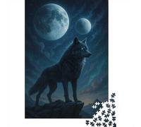 Wolf Under The Moonlight Puzzle Game 1000 Pieces, Wolf Themed Animal Jigsaw, Gift for Adults And Families, 70x50cm/1000pcs