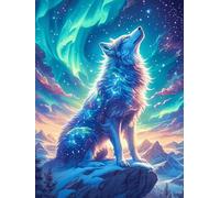 Wolf Under The Northern Lights 1000 Piece Count Premium Jigsaw Puzzle Wildlife Pet Teen Fans 14-18 Yrs Concentration Training Leisure Adventure Valentines Gift Premium Cardboard 1000 PCS
