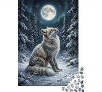 Wolf Under The Northern Lights 1000-Piece Puzzle for Adults, 70x50cm/1000pcs, White Cardboard with Reduced Dust; An Unhurried Indoor Weekend Activity