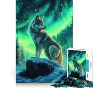 Wolf Under The Northern Lights Teenagers 1000 Pieces Puzzle Memory Fun Game Clean Cut Sturdy Components Portable Travel Friendly Fun Game (38x52cm)