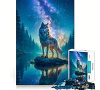 Wolf Under The Starry Night Sky Jigsaw Puzzle 1000 Piece Mental Fun Game No Gap Tight Fitting Design for Family Gatherings (38x26cm)
