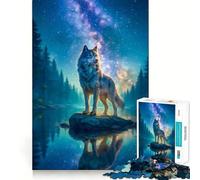 Wolf Under The Starry Night Sky Jigsaw Puzzle1000 Pieces Brain Boosting Play Zero Gap Cozy Indoor Entertainment for All (38x52cm)