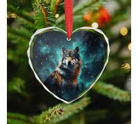 Wolf Under The Starry Sky Christmas Ornaments - Xmas Heart Hanging Ornaments for Christmas Tree Decorations, Farmhouse Rustic Holiday Home Decor and Gift Party Tags (3.5 Inch)