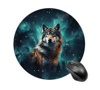 Wolf Under The Starry Sky Mouse Pad Round Laptop Mouse Mat Cute Computer Mousepad Keyboard Pad Non-Slip Desk Pads for Gaming Office Work Home