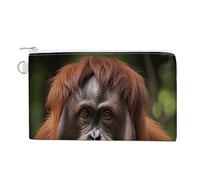 Wolf Under The Starry Sky Wallet for Men Women Canvas Coin Purse Zippered Change Holder with Secure Closure, Orangutan Taking Photo, One Size
