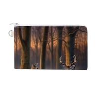 Wolf Under The Starry Sky Wallet for Men Women Canvas Coin Purse Zippered Change Holder with Secure Closure, Nature Wild Animal Deers, One Size
