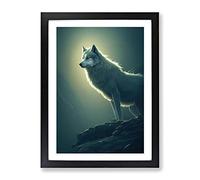 Wolf Upon The Rock Framed Wall Art Print A2 Black