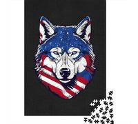 Wolf US Flag Patriotic Jigsaw Puzzle for Adults, 1000 Pieces, 52x38cm/1000pcs, Quiet Home Activity, Relaxing Indoor Time And Time at Home