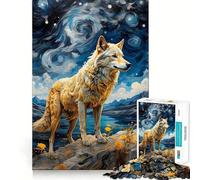 Wolf Van Gogh 1000 Jigsaw Puzzle Cognitive Fun Play Clean Cut Sturdy Components Quiet Time Mind Exercise at Home (38x26cm)