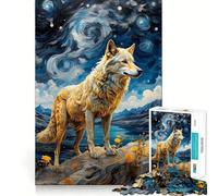 Wolf Van Gogh 1000 Jigsaw Puzzle Mental Fun Game Seamless Fit Precise Pieces Relaxing Indoor Group Activity (50x75cm)
