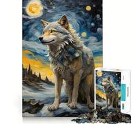 Wolf Van Gogh 1000 Piece Jigsaws for Adults Brain Training Fun Clean Cut Sturdy Components Calming Mental Break Activity (38x52cm)