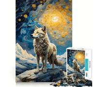 Wolf Van Gogh Jigsaw Puzzle1000 Pieces Thinking Skill Game Seamless Fit Precise Pieces Family Fun Night Activity (38x52cm)