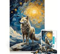Wolf Van Gogh Jigsaw Puzzles1000 Pieces Brain Recall Game Premium Laser Cut Quality Absorbing Activity for Quiet Nights (38x26cm)