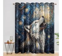 Wolf Van Goghs Curtains 52 x 84 Inch 2 Panels, 95% Blackout, Starry Night Wild Animal Curtains for Bedroom, Living Room, Home Decor, Thermal Insulated Eyelet Window Drapes CRN51