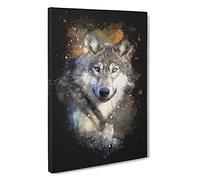 Wolf Vol.2 Paint Splash Canvas Print | Gallery Wrapped 30mm Frame Wall Art | 30x20 inches | Ready to Hang | Modern Animals Picture | Living Room Bedroom Lounge Office