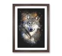 Wolf Vol.2 Paint Splash Modern Framed Print | A4 Walnut Framed Wall Art | Ready to Hang | Modern Animal Picture | Living Room Bedroom Lounge Office