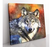 Wolf Vol.2 Painting Modern Canvas Wall Art Print Ready to Hang, Framed Picture for Living Room Bedroom Home Office Décor, 35x35 cm (14x14 Inch)