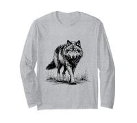 Wolf Walking Illustration Long Sleeve T-Shirt