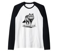 Wolf Walking Illustration Raglan Baseball Tee