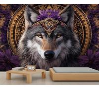 Wolf Wall Mural, Totem Wolf 3D Wallpaper, Retro Tribe Mural for Living Room Bedroom TV Background Hotel Bar Decor - 150x100cm