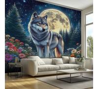 Wolf Wallpaper Bedroom - Moon Forest Wild Animal Wall Paper, Wolf Home Decor, Non-Woven Waterproof Print Wallpapers for Living Room, Feature Walls Mural 450x315 cm - Jhd153