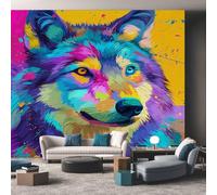 Wolf Wallpaper Colorful, Colorful Graffiti Wildlife Wall Paper for Bedrooms, Home Decor Photo Wallpaper for Living Room 150x105 Non-Woven Wall Mural W&23