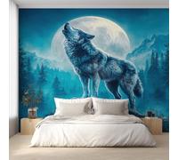 Wolf Wallpaper for Living Room, Wildlife Full Moon Wall Mural for Bedroom 400x280 cm, Non-Woven Photo Wallpaper, Home Decor D&O98