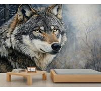 Wolf Wallpaper Forest Animal Print Girl Wallpaper Woodland Vivid Wolf Wall Paper Mural Hunting Theme Wall Paper for Living Room Bedroom Sofa TV Background Large Mural Poster 200X140cm