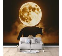 Wolf Wallpaper Murals Full Moon Animal Wolf Photo Wallpaper 450 × 315 cm / 177.1" × 124" Non-Woven 3D Wall Mural Decoration Poster for Bedroom Living Room TV Backdrop