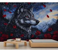 Wolf Wallpaper Red Rose Floral Fantasy Wild Animal Print Wall Paper Murals for Walls Mysterious Forest Mountain Dining Room Wallpapers Galaxy Starry Sky Bedroom Wall Paper for Living Room 500X300cm