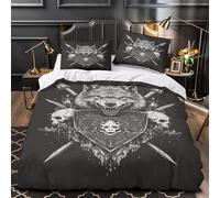 Wolf Warrior 3D Digital Print Comforter Cover 3-Piece Premium Microfibre Stain-Resistant Tribal Tattoo Quilt Cover 2 Pillow Shams Zippered Closure Bed Ensemble Family & Guests Single (135x200cm)
