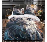Wolf Warrior 3D Print 3 Piece Duvet Cover Fantasy Art Style Comforter Cover Set Microfiber Hidden Zipper Anti Allergy for Kids Teens Men Women Single（140x200cm）