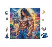 Wolf Warrior Moon 100 Pc DIY Jigsaw Puzzle Puzzles for Adults Teens Hard Challenging Team Building Stress Reducing Autumn Gift 28x28cm