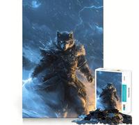 Wolf Warrior with Lightning Jigsaw Puzzle 1000 Piece Focus Boost Fun Advanced Laser Cutting Tech Travel-friendly Brain Game Gift (38x26cm)