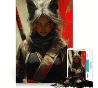Wolf Warrior Woman with Sword Jigsaw 1000 Pieces for Adults Memory Fun Game Expert Cutting Craftsmanship Relaxing Indoor Group Activity (38x26cm)