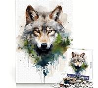 Wolf Watercolor 1000 Piece Jigsaw Puzzles for Teenagers Jigsaw Cognitive Workout Calm Leisure Ideal Fit Winter Gift (38x26cm)