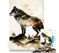 Wolf Watercolor 1000 Piece Jigsaws for Adults Mind Train Fun Precision Cut Smooth Edges Absorbing Activity for Quiet Nights (38x26cm)