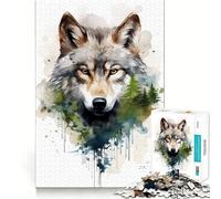 Wolf Watercolor Adults 1000 Piece Jigsaw Puzzle Recall Fun Play Premium Laser Cut Quality Quiet Time Mind Exercise at Home (38x52cm)