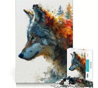 Wolf Watercolor Painting Jigsaw for Adults 1000 Pieces Think Skill Game High Precision Die Cut Entertaining Challenge for Spare Time (38x52cm)
